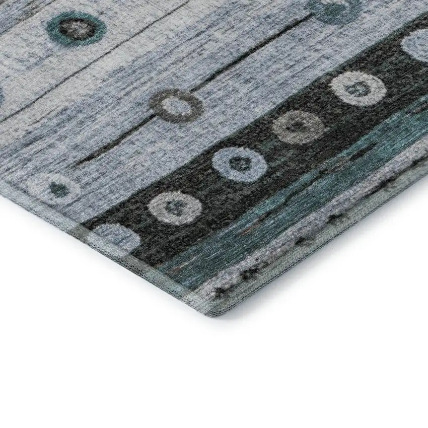 Teal Brown And Ivory Striped Washable Area Rug With UV Protection Photo 8