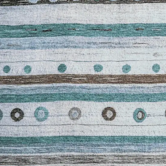 Teal Brown And Ivory Striped Washable Area Rug With UV Protection Photo 3