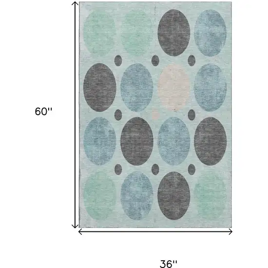 Teal Charcoal And Beige Geometric Washable Area Rug With UV Protection Photo 9