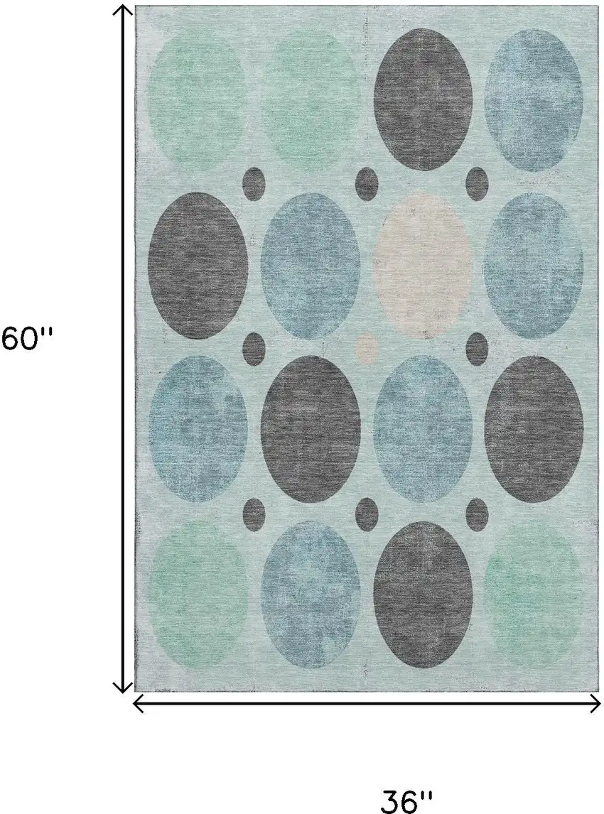 Teal Charcoal And Beige Geometric Washable Area Rug With UV Protection Photo 9