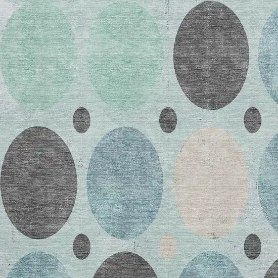Teal Charcoal And Beige Geometric Washable Area Rug With UV Protection Photo 3