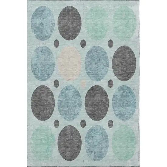 Teal Charcoal And Beige Geometric Washable Area Rug With UV Protection Photo 4