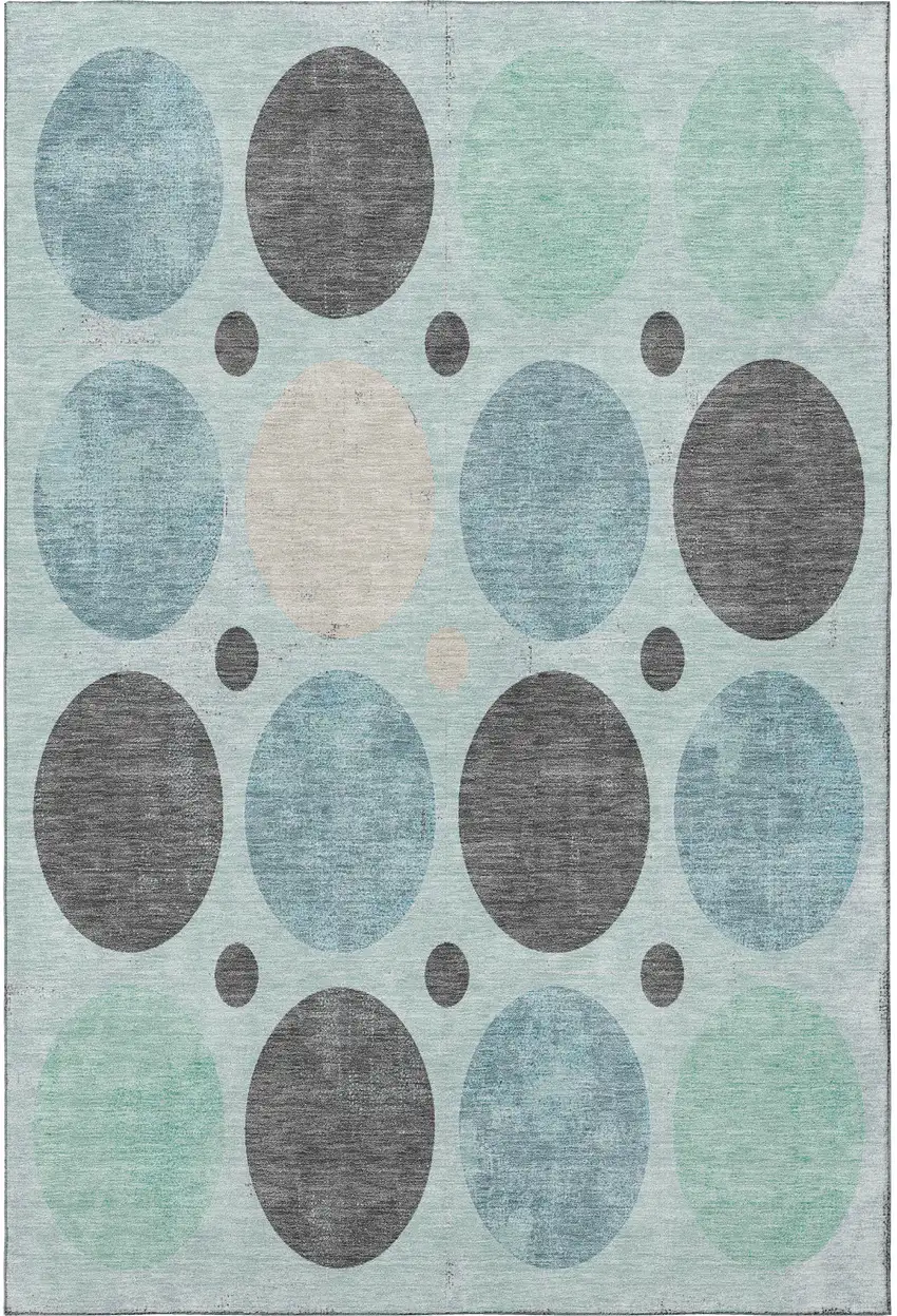 Teal Charcoal And Beige Geometric Washable Area Rug With UV Protection Photo 4