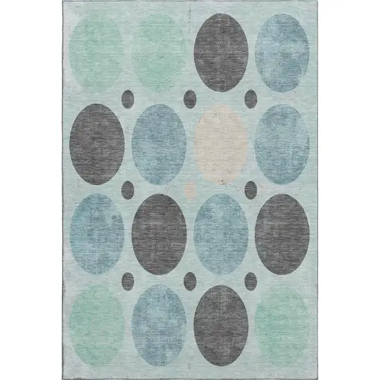 Teal Charcoal And Beige Geometric Washable Area Rug With UV Protection Photo 1