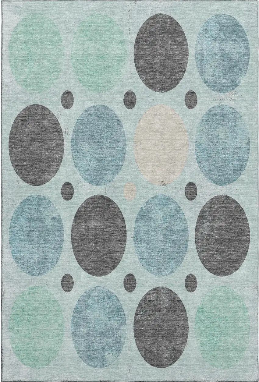 Teal Charcoal And Beige Geometric Washable Area Rug With UV Protection Photo 1