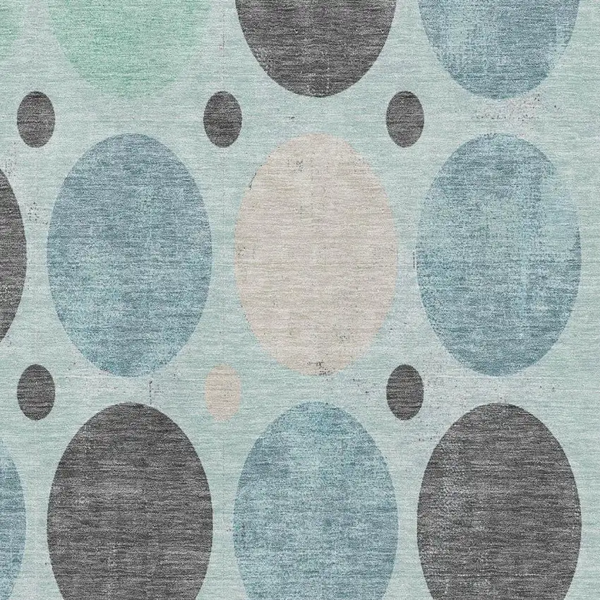 Teal Charcoal And Beige Geometric Washable Area Rug With UV Protection Photo 3