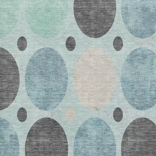 Teal Charcoal And Beige Geometric Washable Area Rug With UV Protection Photo 3