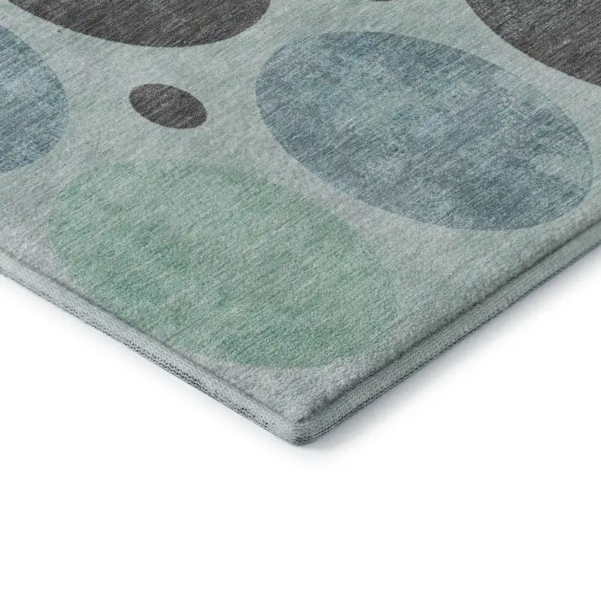 Teal Charcoal And Beige Geometric Washable Area Rug With UV Protection Photo 8