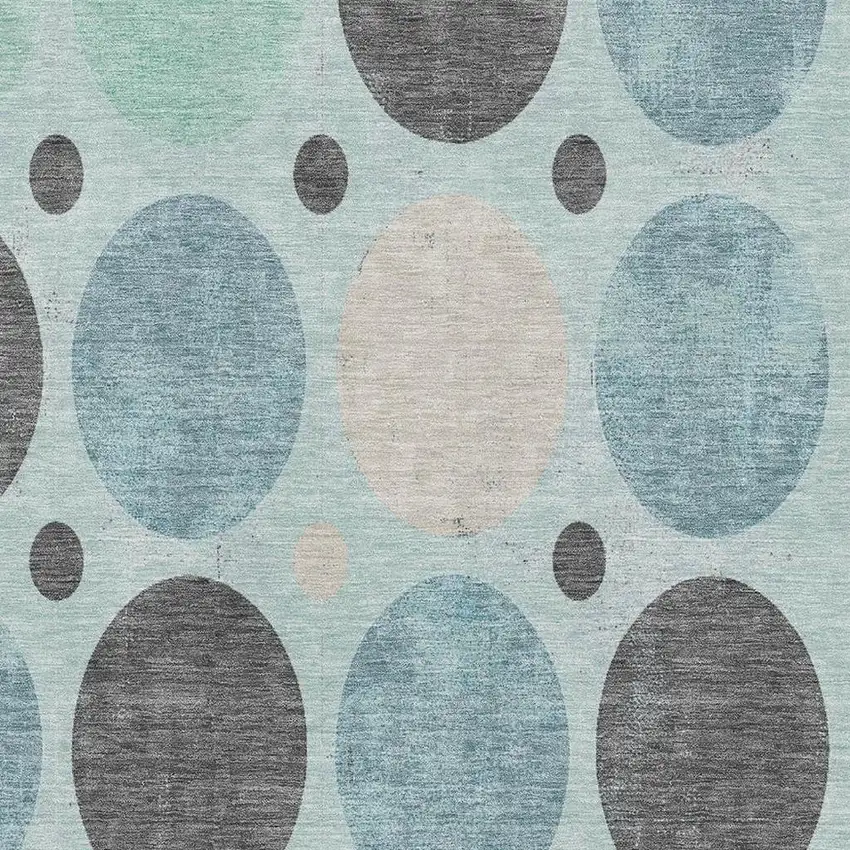 Teal Charcoal And Beige Geometric Washable Area Rug With UV Protection Photo 3