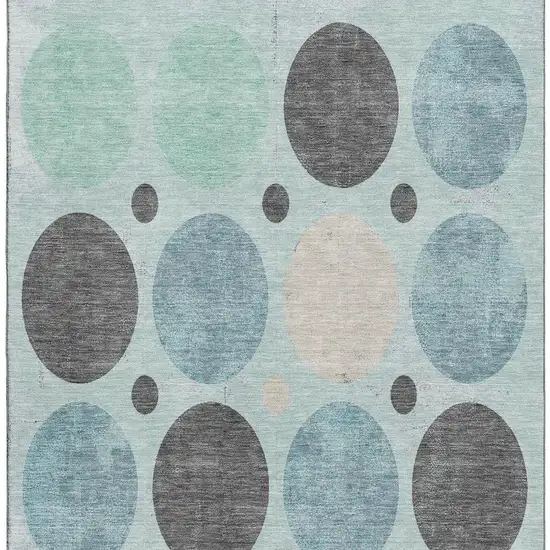 Teal Charcoal And Beige Geometric Washable Area Rug With UV Protection Photo 4
