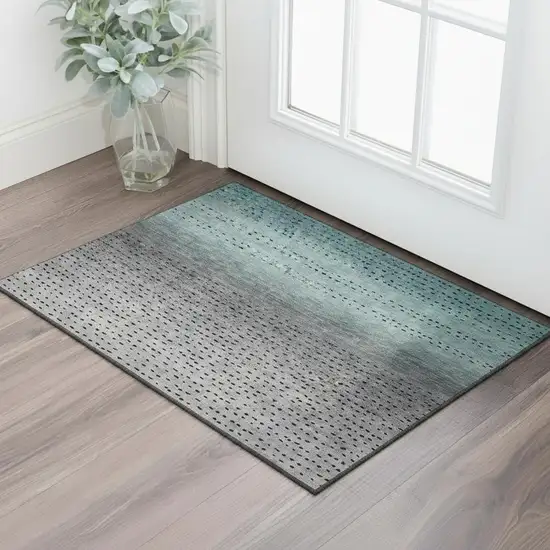 Teal Charcoal And Gray Abstract Washable Area Rug With UV Protection Photo 2