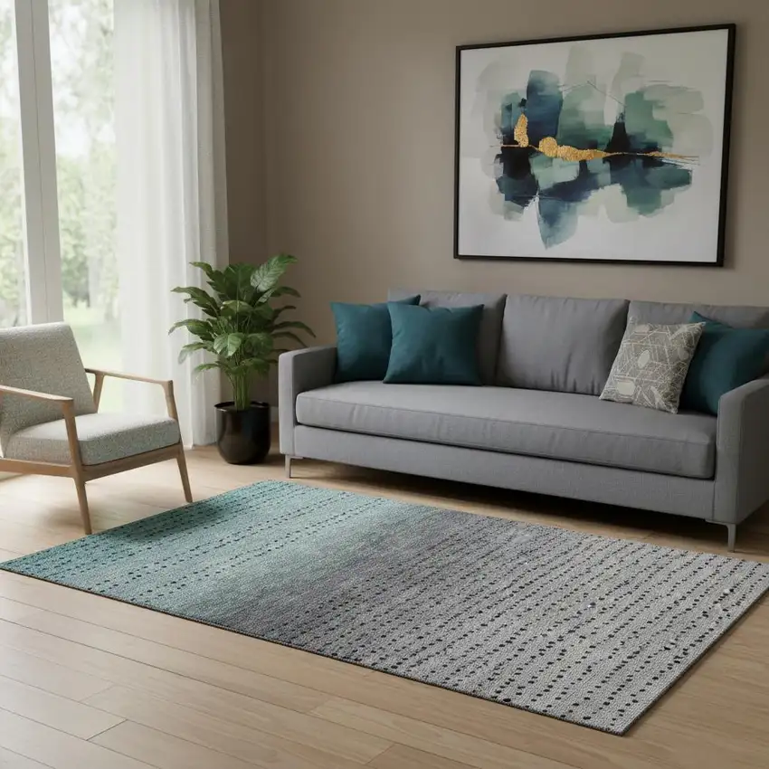 Teal Charcoal And Gray Abstract Washable Area Rug With UV Protection Photo 2