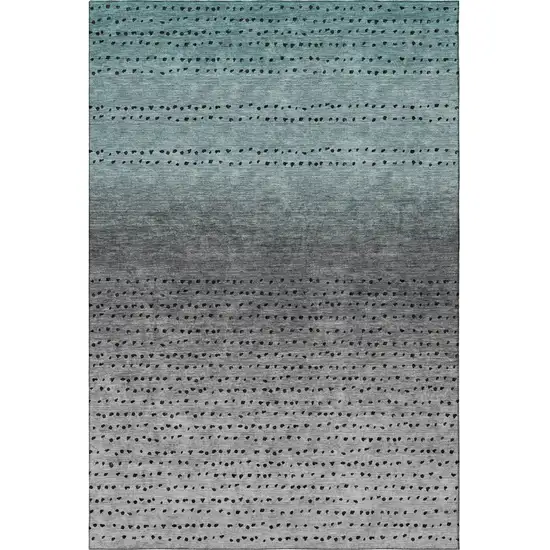 Teal Charcoal And Gray Abstract Washable Area Rug With UV Protection Photo 4