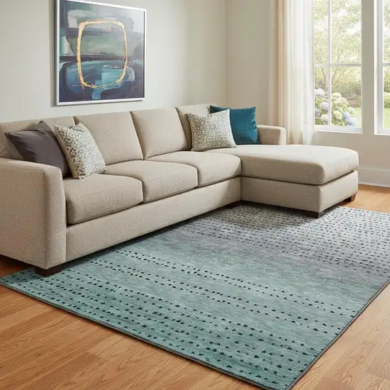 Teal Charcoal And Gray Abstract Washable Area Rug With UV Protection Photo 2