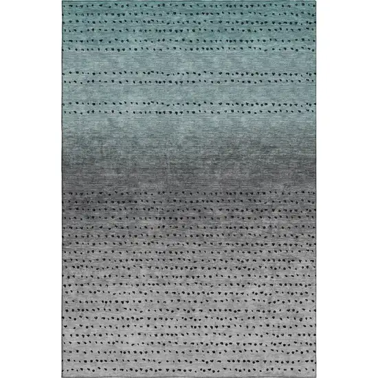 Teal Charcoal And Gray Abstract Washable Area Rug With UV Protection Photo 1
