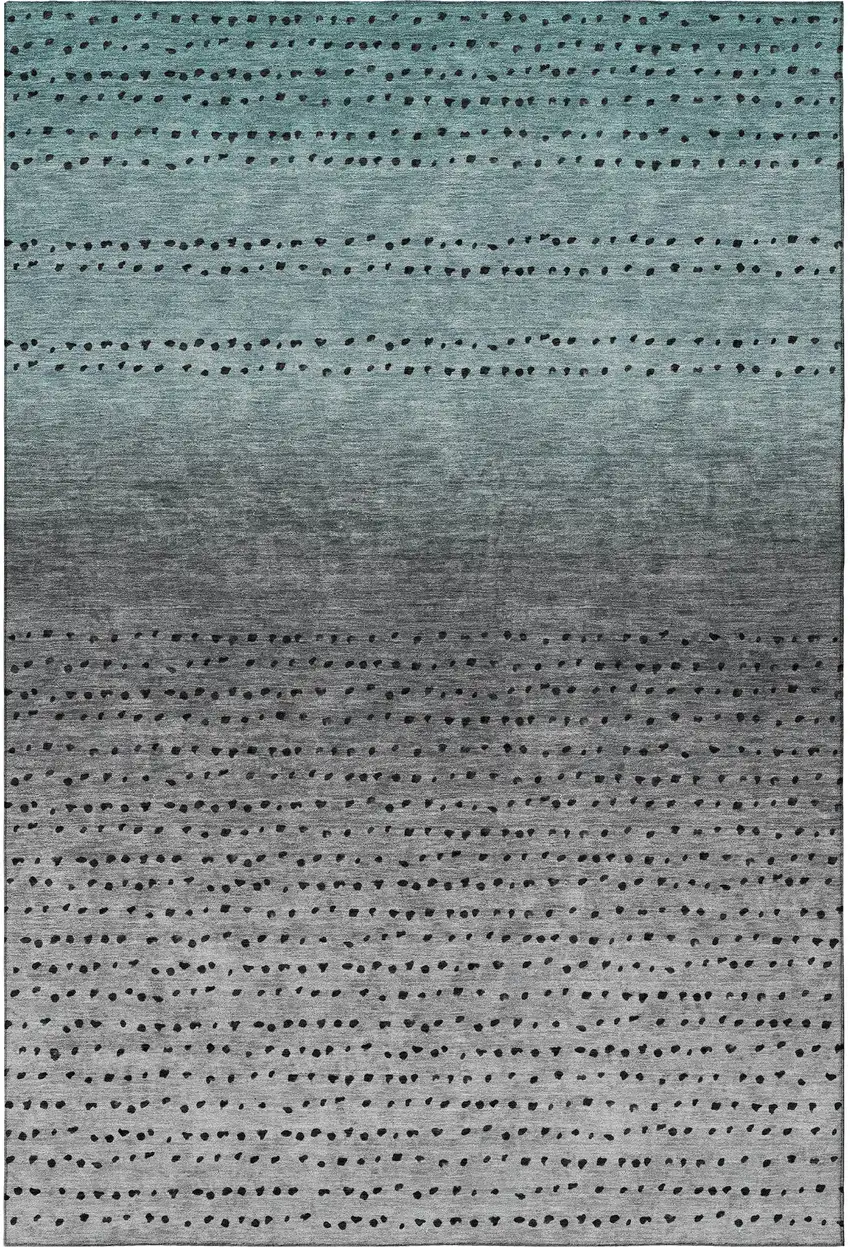 Teal Charcoal And Gray Abstract Washable Area Rug With UV Protection Photo 4