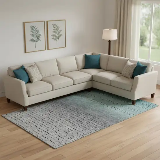 Teal Charcoal And Gray Abstract Washable Area Rug With UV Protection Photo 2