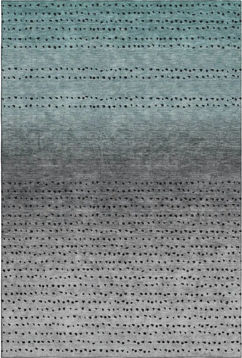 Teal Charcoal And Gray Abstract Washable Area Rug With UV Protection Photo 1