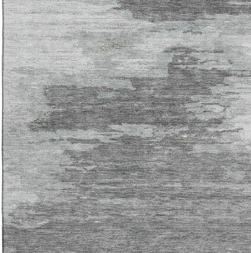 Teal Charcoal And Gray Abstract Washable Area Rug With UV Protection Photo 3