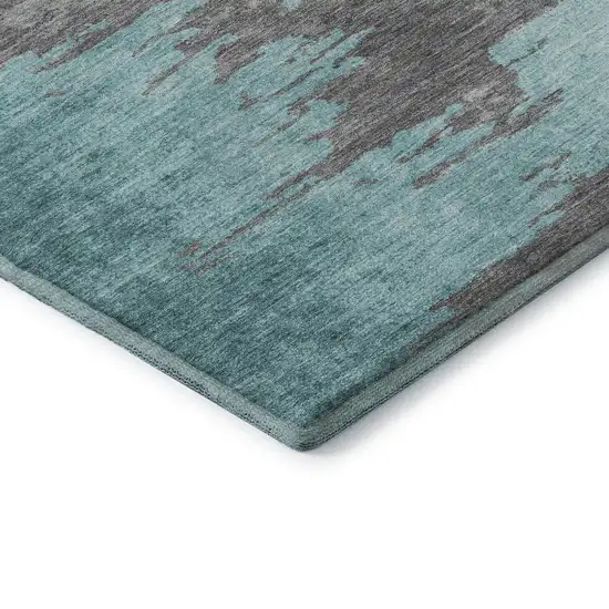 Teal Charcoal And Gray Abstract Washable Area Rug With UV Protection Photo 8