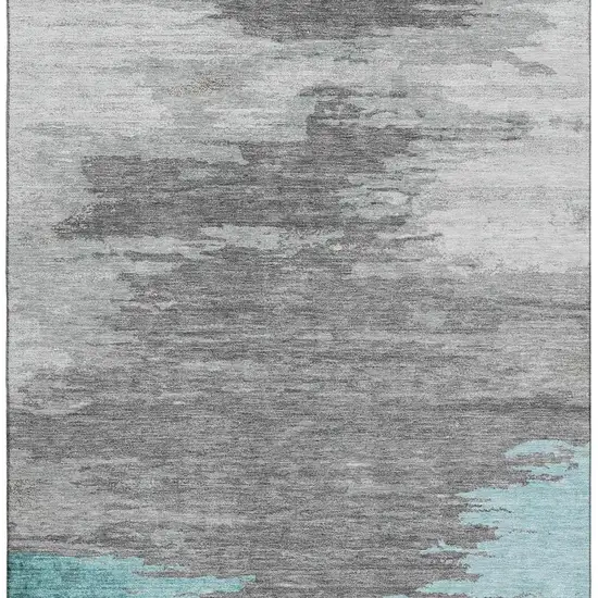 Teal Charcoal And Gray Abstract Washable Area Rug With UV Protection Photo 4