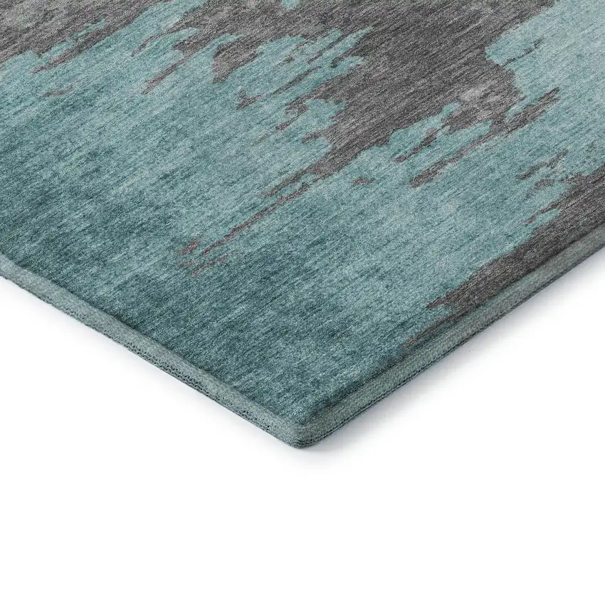 Teal Charcoal And Gray Abstract Washable Area Rug With UV Protection Photo 8