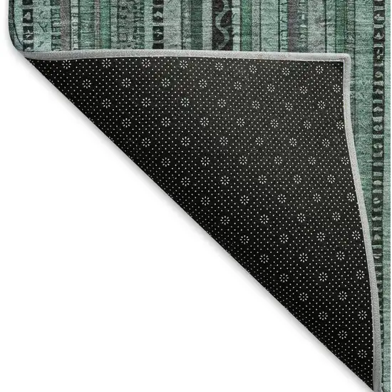 Teal Charcoal And Gray Striped Washable Area Rug With UV Protection Photo 6