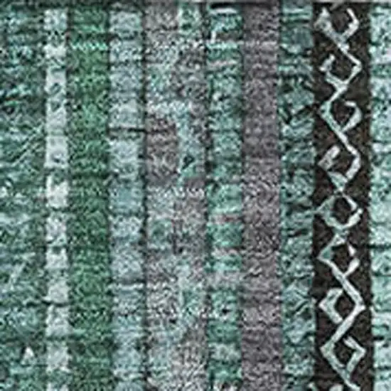 Teal Charcoal And Gray Striped Washable Area Rug With UV Protection Photo 2