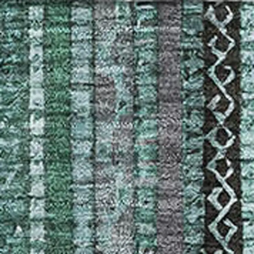 Teal Charcoal And Gray Striped Washable Area Rug With UV Protection Photo 2