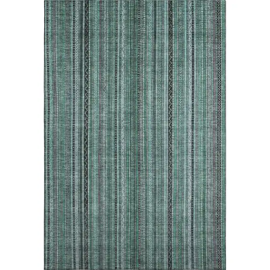 Teal Charcoal And Gray Striped Washable Area Rug With UV Protection Photo 1