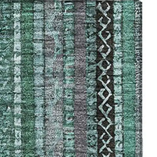 Teal Charcoal And Gray Striped Washable Area Rug With UV Protection Photo 2