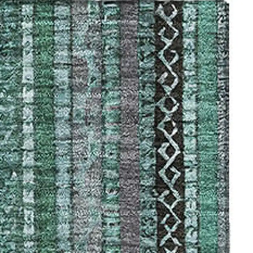 Teal Charcoal And Gray Striped Washable Area Rug With UV Protection Photo 2