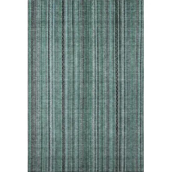 Teal Charcoal And Gray Striped Washable Area Rug With UV Protection Photo 3