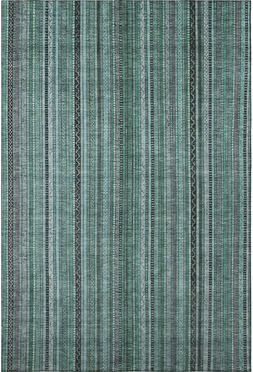 Teal Charcoal And Gray Striped Washable Area Rug With UV Protection Photo 3
