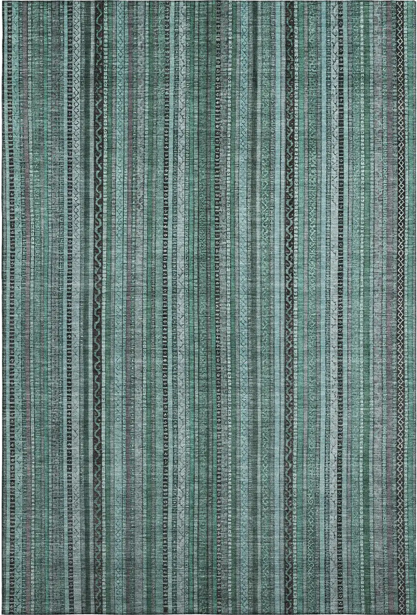 Teal Charcoal And Gray Striped Washable Area Rug With UV Protection Photo 1