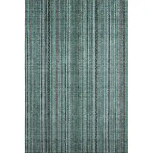 Photo of Teal Charcoal And Gray Striped Washable Area Rug With UV Protection