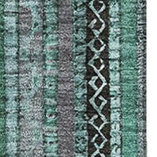 Teal Charcoal And Gray Striped Washable Area Rug With UV Protection Photo 2