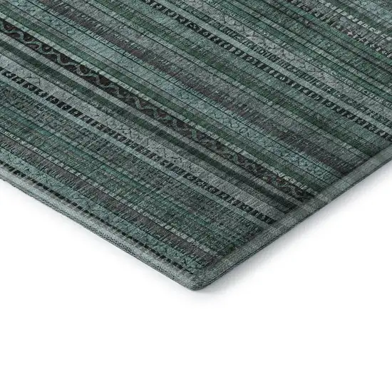 Teal Charcoal And Gray Striped Washable Area Rug With UV Protection Photo 7