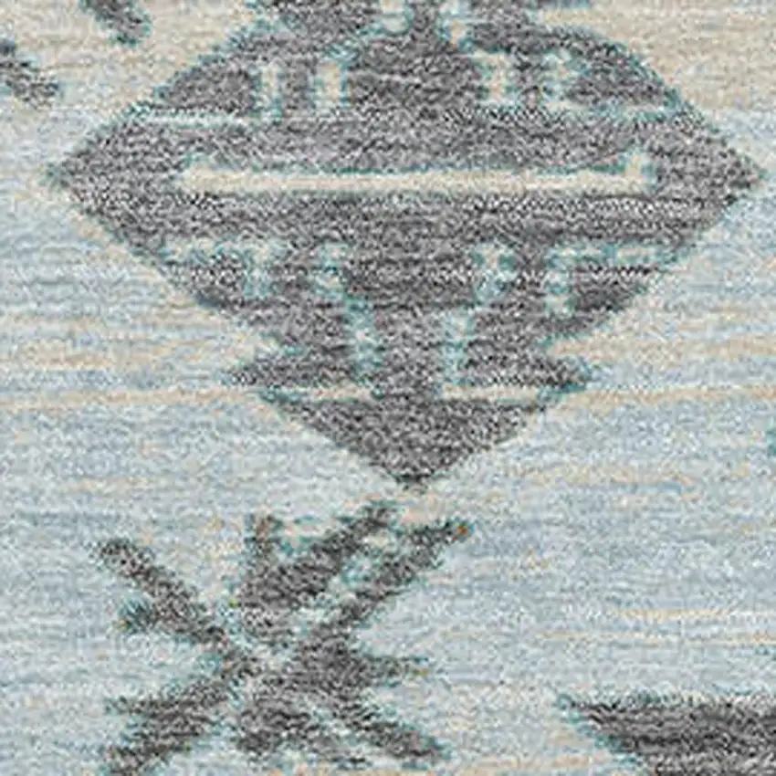 Teal Charcoal And Gray Tribal Washable Area Rug With UV Protection Photo 3
