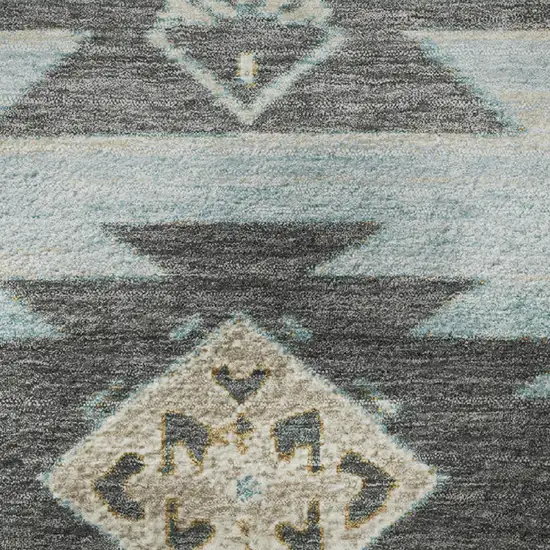 Teal Charcoal And Gray Tribal Washable Area Rug With UV Protection Photo 8