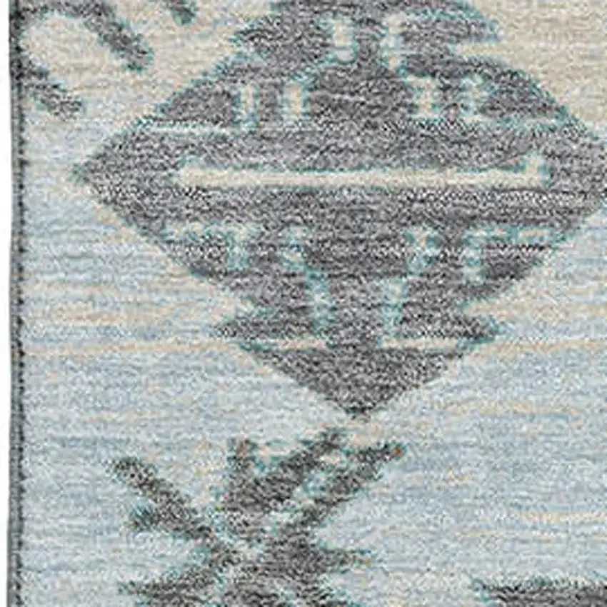 Teal Charcoal And Gray Tribal Washable Area Rug With UV Protection Photo 3
