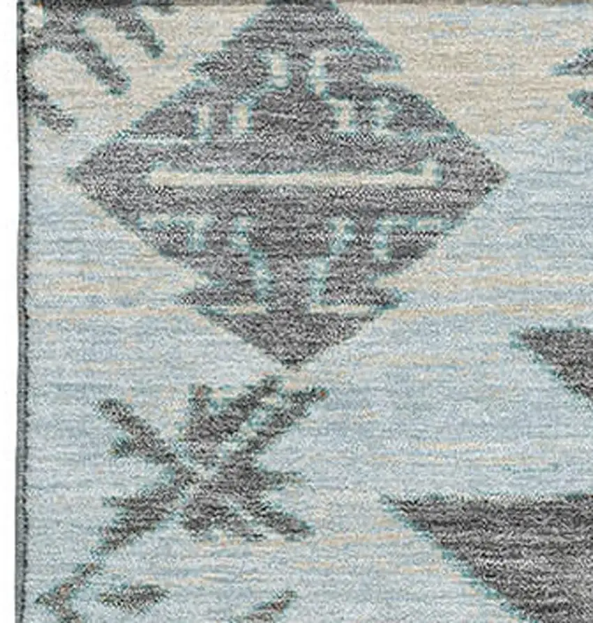 Teal Charcoal And Gray Tribal Washable Area Rug With UV Protection Photo 4