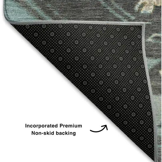 Teal Charcoal And Gray Tribal Washable Area Rug With UV Protection Photo 7