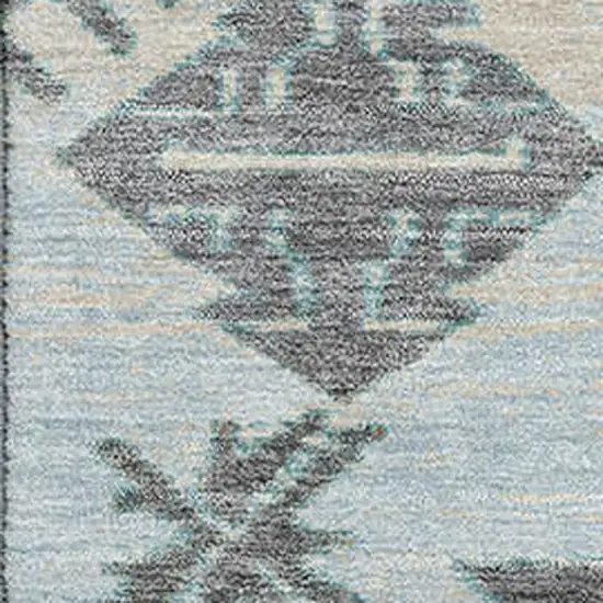 Teal Charcoal And Gray Tribal Washable Area Rug With UV Protection Photo 3