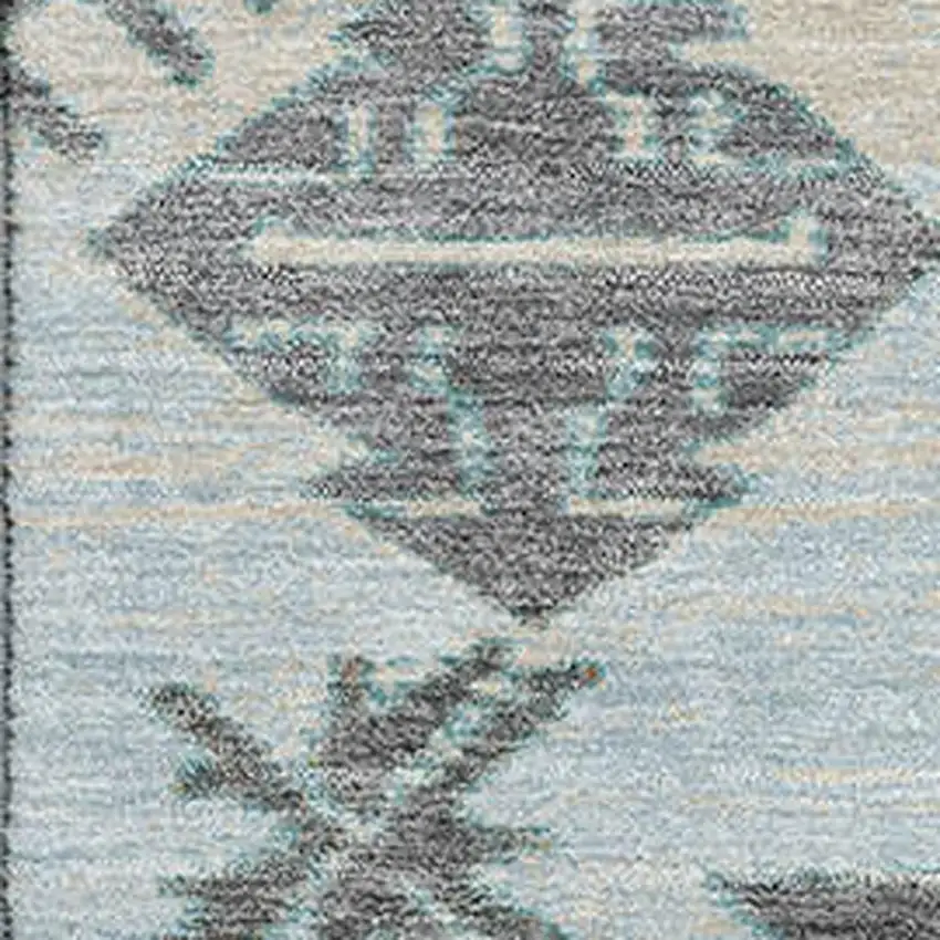 Teal Charcoal And Gray Tribal Washable Area Rug With UV Protection Photo 3
