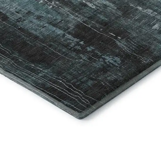 Teal Charcoal And Ivory Abstract Washable Area Rug With UV Protection Photo 8