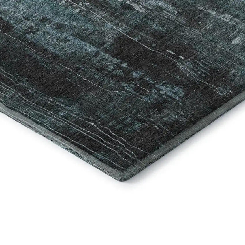 Teal Charcoal And Ivory Abstract Washable Area Rug With UV Protection Photo 9