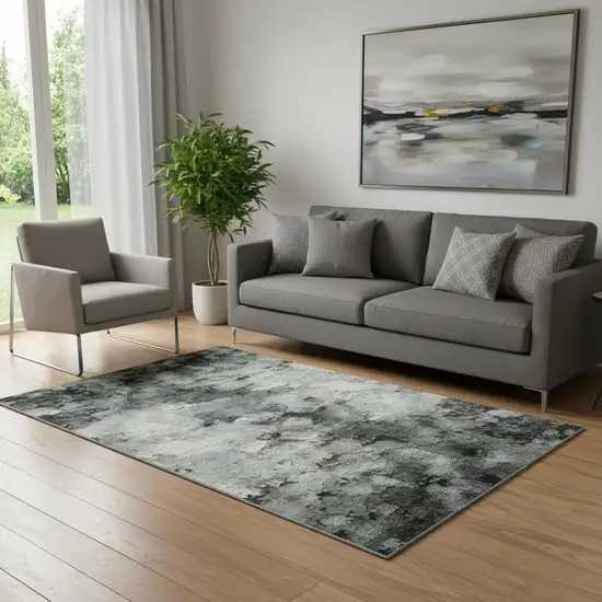 Teal Charcoal And Ivory Abstract Washable Area Rug With UV Protection Photo 2