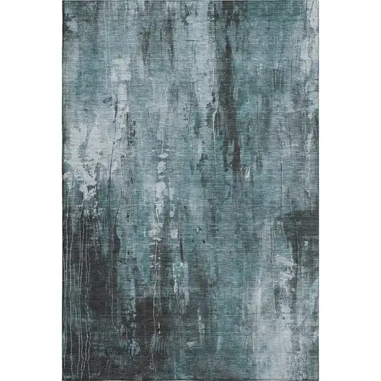 Teal Charcoal And Ivory Abstract Washable Area Rug With UV Protection Photo 6