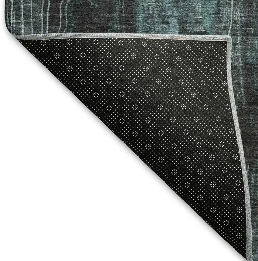 Teal Charcoal And Ivory Abstract Washable Area Rug With UV Protection Photo 7